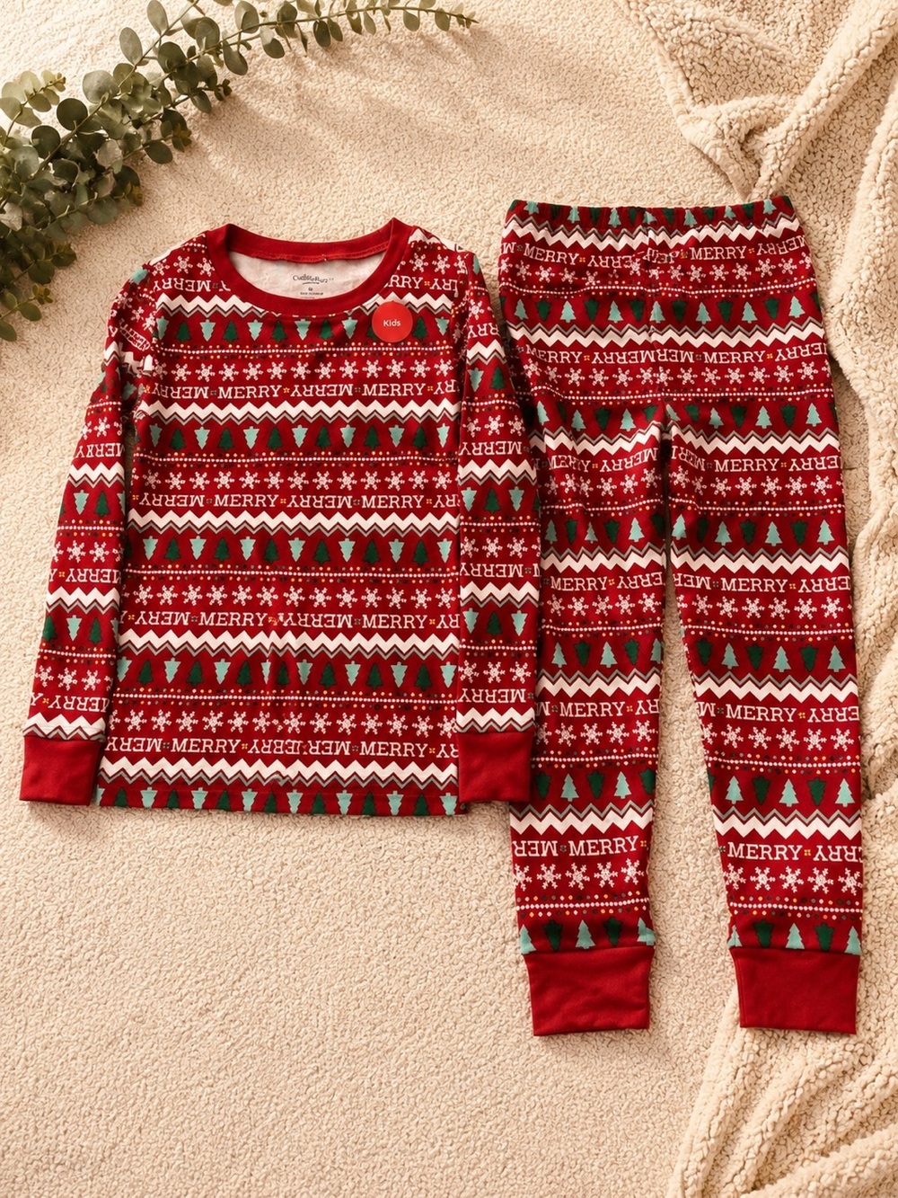 Children's Red 'Merry' Holiday Pajama Set - Cozy Two-Piece